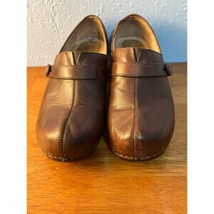 Dansko Solstice Brown Leather Slip On Clogs Size 38 Work Wear Nursing
